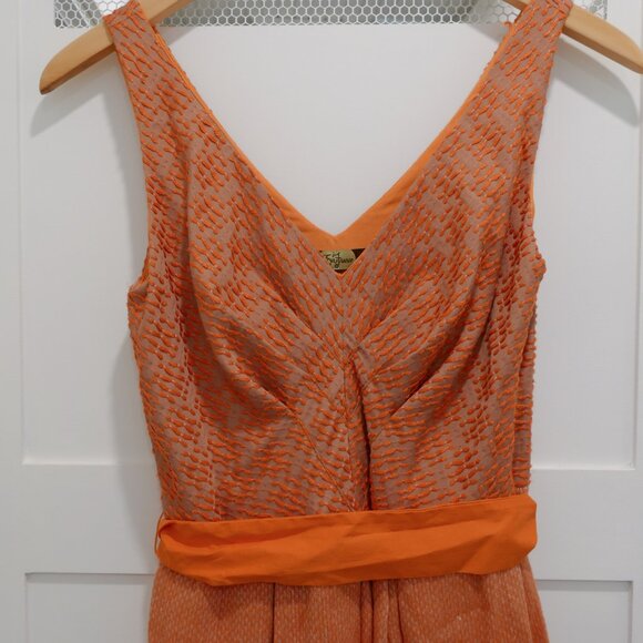 Anthropologie Eva Franco Dress Swing Orange Texture 50's Housewife Belted - Picture 4 of 7